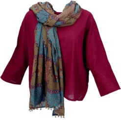 Weites Boho Blusentop Mit 3/4 Ärmeln, Maxibluse - Bordeauxrot -Modebekleidungsgeschäft 42834 3 th 202340559x1f 20 01 holi fashion 2020 17