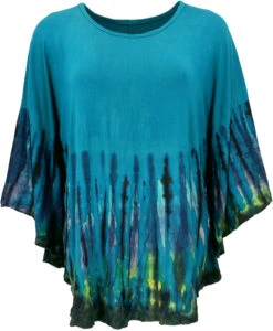 Batik Poncho, Tunika, Boho Kaftan, Maxibluse - Petrol/blau -Modebekleidungsgeschäft 42852 12356batik thailand tops 128