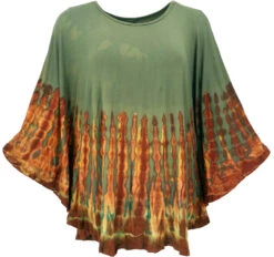 Batik Poncho, Tunika, Boho Kaftan, Maxibluse - Olivgrün
