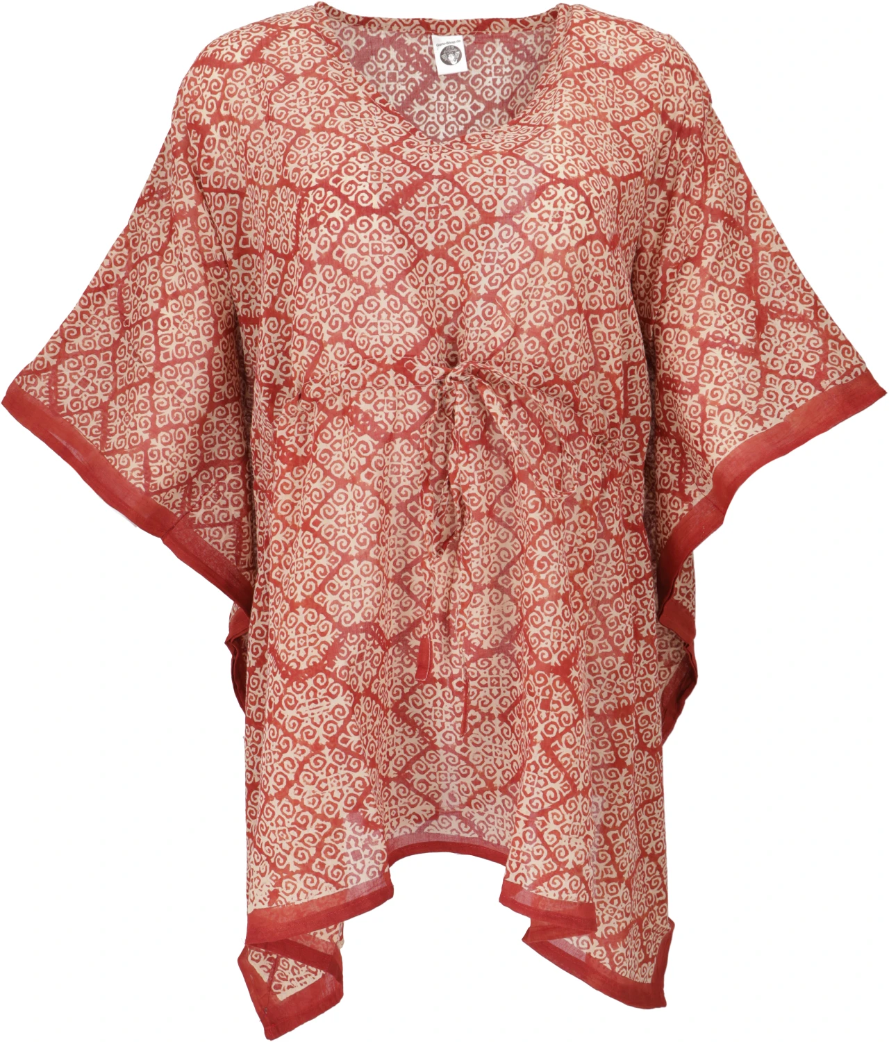 Hippie Poncho, Kaftan, Tunika, Poncho Bluse, Oversize Blockdruck Strandkleid - Rot 4 Hippie Poncho, Kaftan, Tunika, Poncho Bluse, Oversize Blockdruck Strandkleid - Rot – Bild 2