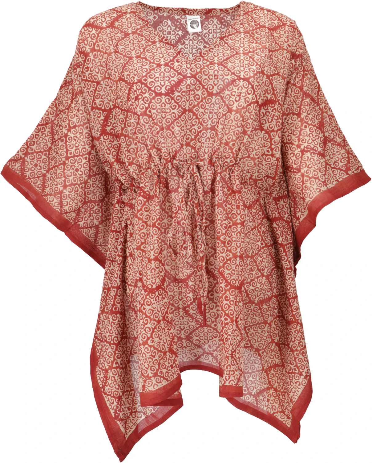 Hippie Poncho, Kaftan, Tunika, Poncho Bluse, Oversize Blockdruck Strandkleid - Rot 3 Hippie Poncho, Kaftan, Tunika, Poncho Bluse, Oversize Blockdruck Strandkleid - Rot