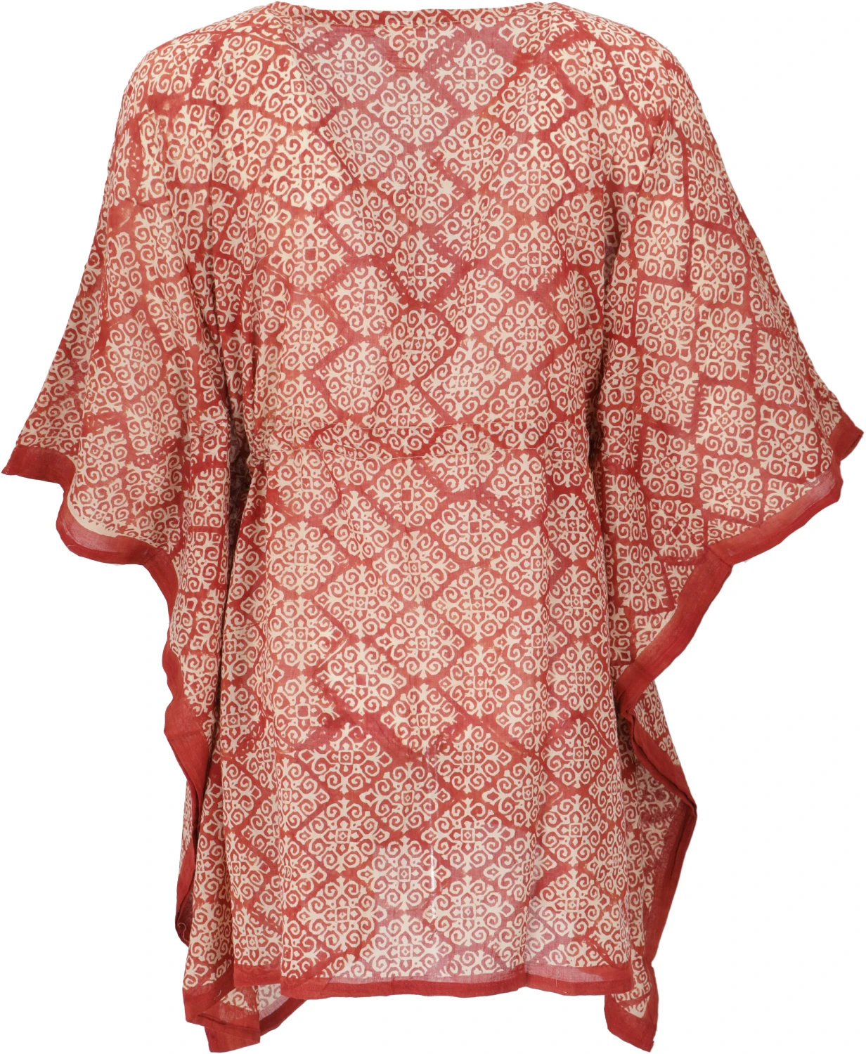 Hippie Poncho, Kaftan, Tunika, Poncho Bluse, Oversize Blockdruck Strandkleid - Rot 5 Hippie Poncho, Kaftan, Tunika, Poncho Bluse, Oversize Blockdruck Strandkleid - Rot – Bild 3