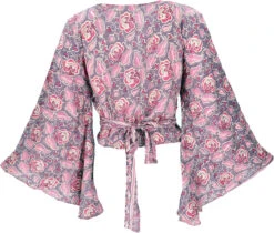 Kurztop, Boho Blusentop, Wickeltop, Wickelbluse Mit Trompetenärmel - Rosa/flieder -Modebekleidungsgeschäft 46978 12356 0606kashi 2023 71