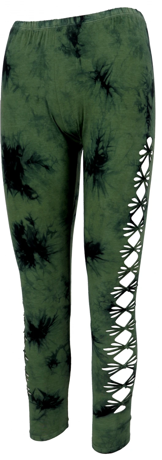 Psytrance Batik Goa Damen Leggings, Yoga Leggings - Olivgrün 3 Psytrance Batik Goa Damen Leggings, Yoga Leggings - Olivgrün