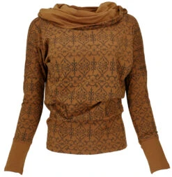 Lockeres Longshirt Aus Bio-Baumwolle, Boho Shirt Schalkapuze - Caramel/taupe