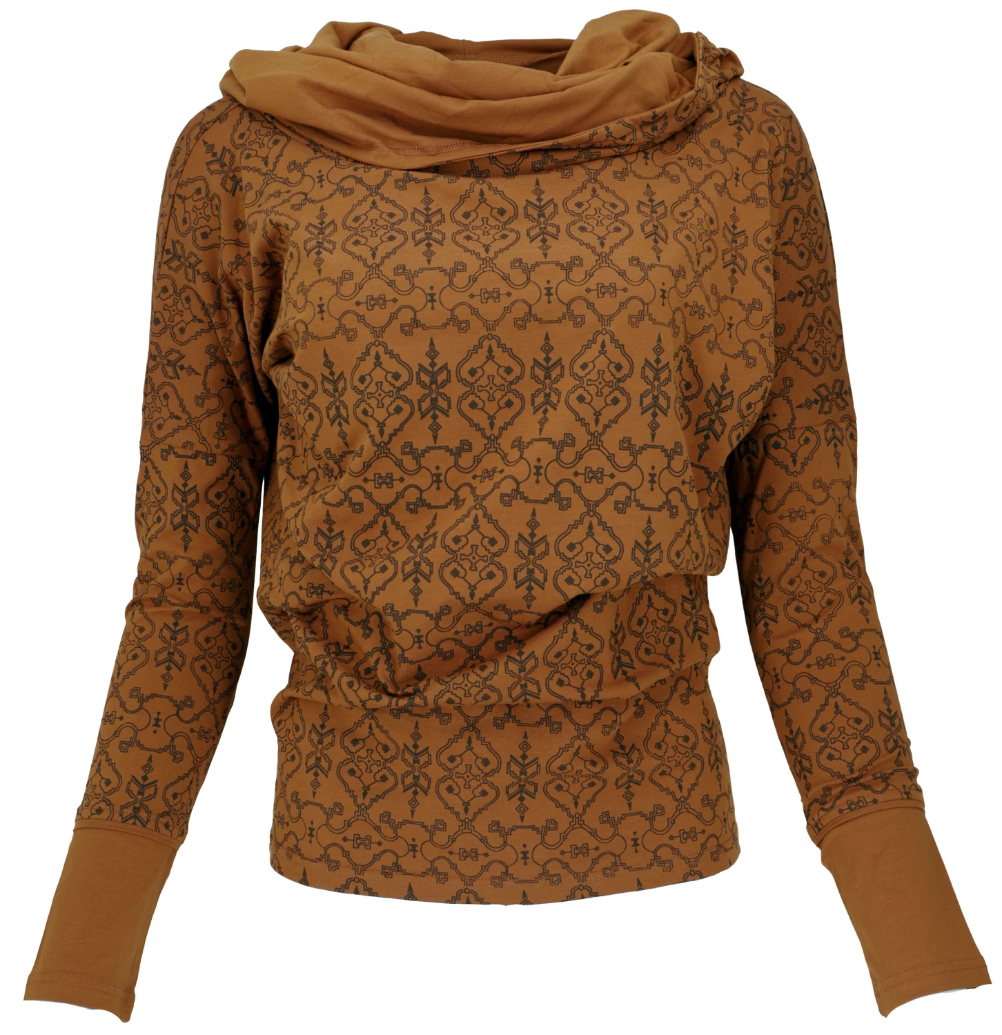 Lockeres Longshirt Aus Bio-Baumwolle, Boho Shirt Schalkapuze - Caramel/taupe 3 Lockeres Longshirt Aus Bio-Baumwolle, Boho Shirt Schalkapuze - Caramel/taupe