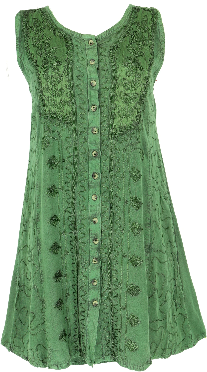 Besticktes Indisches Boho Minikleidleid Hippie Chic - Grün 3 Besticktes Indisches Boho Minikleidleid Hippie Chic - Grün
