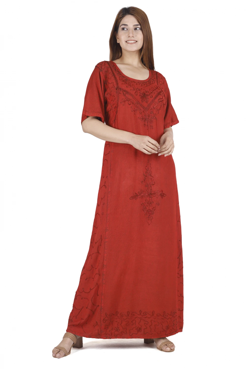 Besticktes Boho Sommerkleid, Indisches Hippie Kleid - Rot/Design 11 5 Besticktes Boho Sommerkleid, Indisches Hippie Kleid - Rot/Design 11 – Bild 3