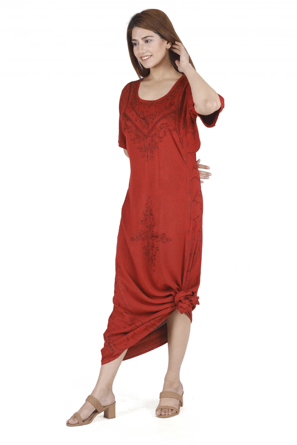 Besticktes Boho Sommerkleid, Indisches Hippie Kleid - Rot/Design 11 7 Besticktes Boho Sommerkleid, Indisches Hippie Kleid - Rot/Design 11 – Bild 5