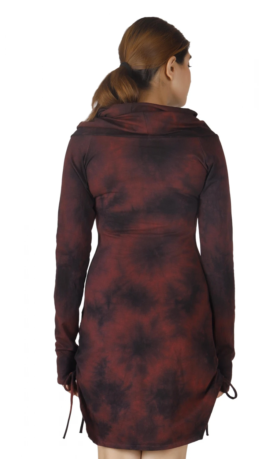 Longshirt, Minikleid Mit Weiter Schalkapuze - Bordeaux/Batik 7 Longshirt, Minikleid Mit Weiter Schalkapuze - Bordeaux/Batik – Bild 5