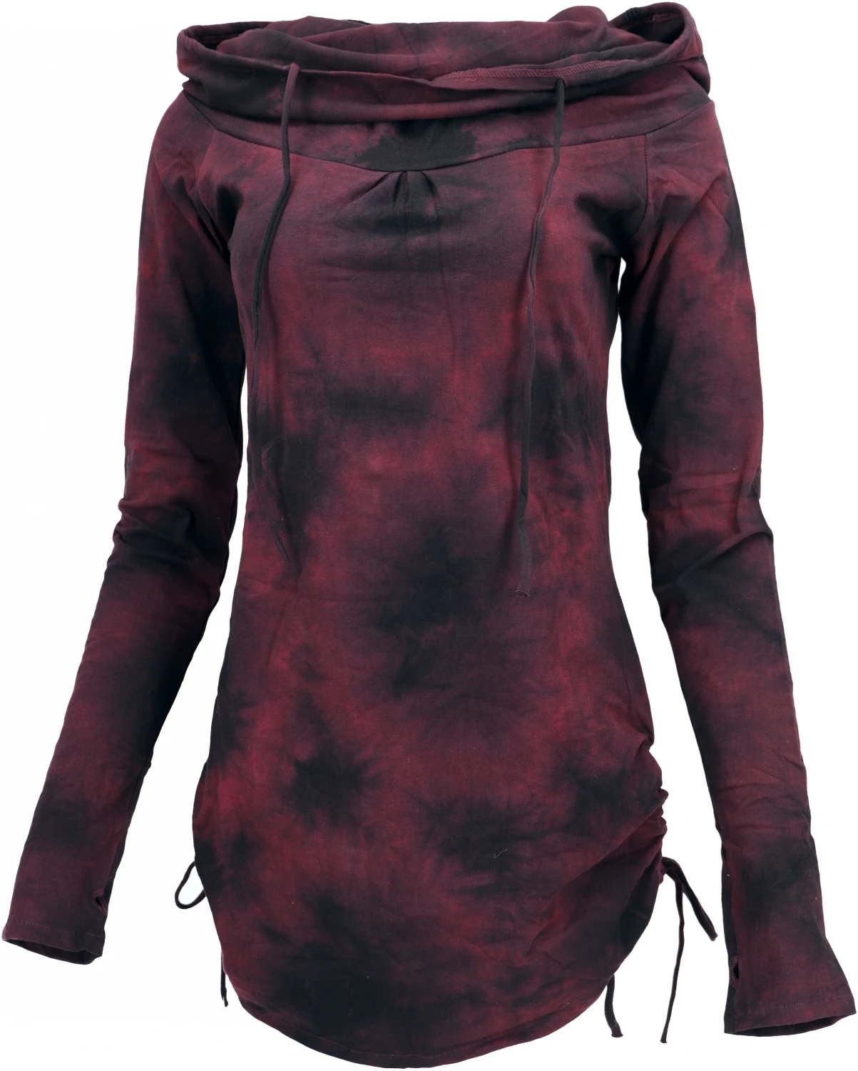 Longshirt, Minikleid Mit Weiter Schalkapuze - Bordeaux/Batik 4 Longshirt, Minikleid Mit Weiter Schalkapuze - Bordeaux/Batik – Bild 2