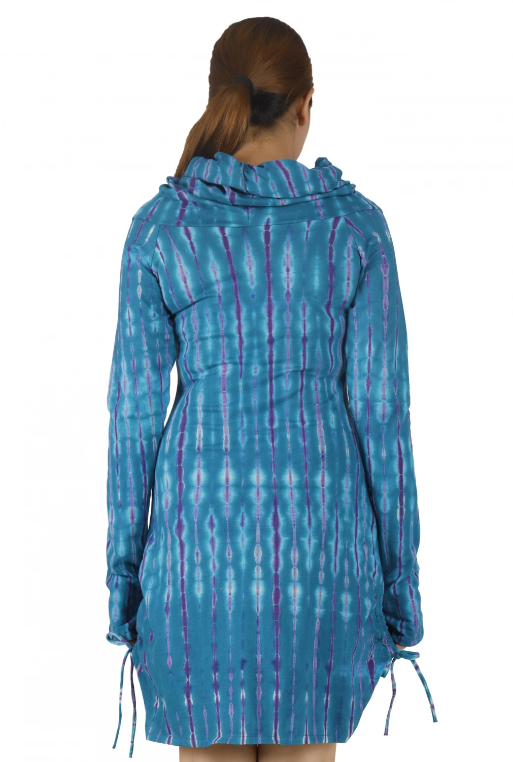 Longshirt, Minikleid Mit Weiter Schalkapuze - Türkisblau/Batik 9 Longshirt, Minikleid Mit Weiter Schalkapuze - Türkisblau/Batik – Bild 7