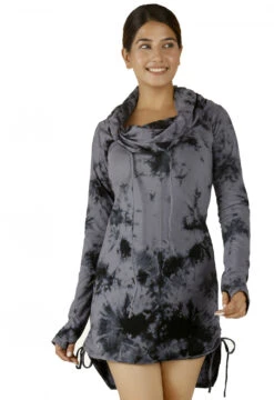 Longshirt, Minikleid Mit Weiter Schalkapuze - Grau/Batik -Modebekleidungsgeschäft 47765 3 29 20234055 ago0392