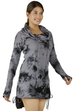 Longshirt, Minikleid Mit Weiter Schalkapuze - Grau/Batik -Modebekleidungsgeschäft 47765 3 29 20234055 ago0395