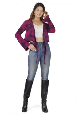 Wickeltop, Yogatop, Langarmshirt Mit Trompetenärmeln - Batik/pink -Modebekleidungsgeschäft 47768 3 29 20234055 ago0193