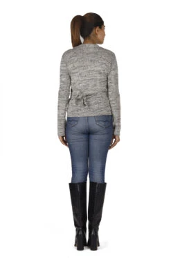 Feinstrick Wickelshirt, Yogashirt, Langarmshirt - Grau/schwarz Melliert -Modebekleidungsgeschäft 49894 3 29 20234055 ago0555