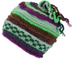 Bunte Wollmütze Mit Weichem Futter, Wintermütze - Grün/lila