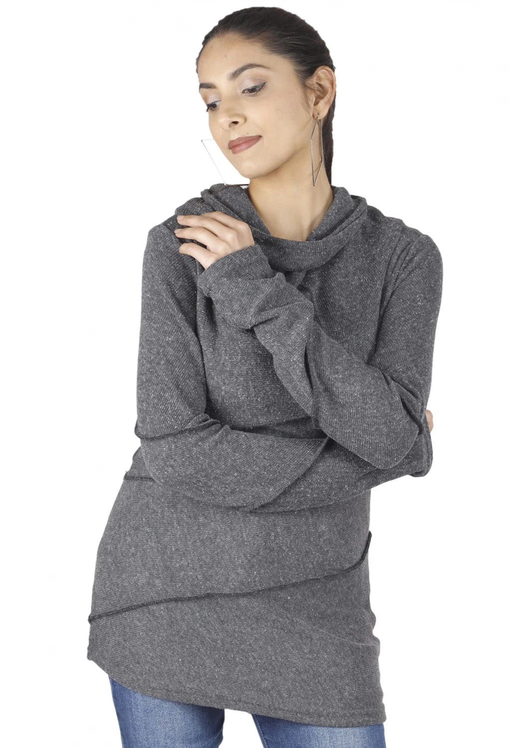 Psytrance Feinstrick Shirt, Pullover Langarmshirt Mit Overlock - Grau 4 Psytrance Feinstrick Shirt, Pullover Langarmshirt Mit Overlock - Grau – Bild 2