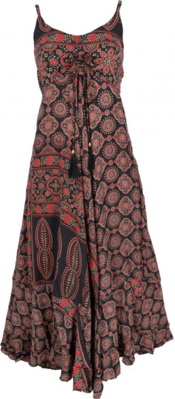 Seidiges Maxikleid, Boho Sommerkleid - Schwarz/rot