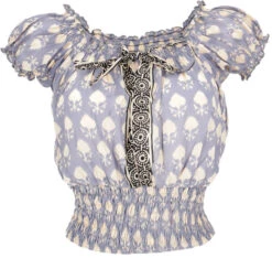 Blusentop Boho Chic, Hippie Bluse Aus Baumwolle - Taubenblau