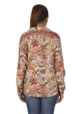 Leichte Boho Bluse, Sommerbluse, Damen Hemdbluse - Beige/orange -Modebekleidungsgeschäft 50413 3 29 20234055 ago0706