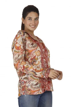 Leichte Boho Bluse, Sommerbluse, Damen Hemdbluse - Beige/orange -Modebekleidungsgeschäft 50413 3 29 20234055 ago0715
