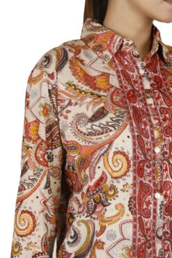 Leichte Boho Bluse, Sommerbluse, Damen Hemdbluse - Beige/orange -Modebekleidungsgeschäft 50413 3 29 20234055 ago0723