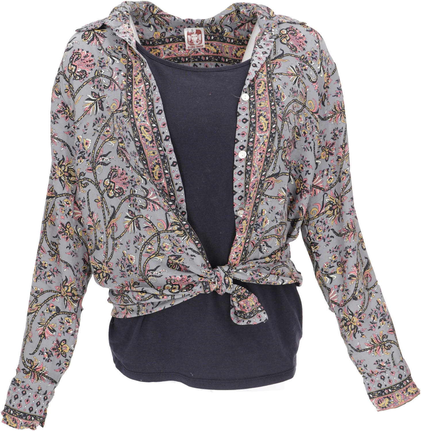 Leichte Boho Bluse, Sommerbluse, Damen Hemdbluse - Taubenblau 6 Leichte Boho Bluse, Sommerbluse, Damen Hemdbluse - Taubenblau – Bild 4