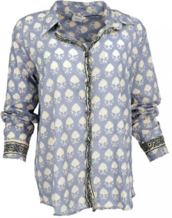 Leichtes Unisex Boho Baumwollhemd, Hemdbluse - Taubenblau -Modebekleidungsgeschäft 50418 3 29 20234055kashi 2022 26