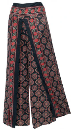 Palazzohose, Weite Offene Boho Sommerhose - Schwarz/rot