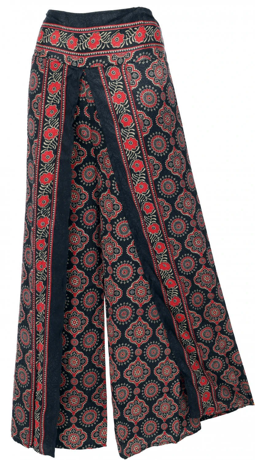 Palazzohose, Weite Offene Boho Sommerhose - Schwarz/rot 3 Palazzohose, Weite Offene Boho Sommerhose - Schwarz/rot