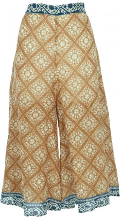 Knöchellange Palazzohose, Weite Boho Sommerhose, 7/8 Baumwoll Hosenrock - Hellbraun