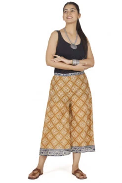 Knöchellange Palazzohose, Weite Boho Sommerhose, 7/8 Baumwoll Hosenrock - Hellbraun -Modebekleidungsgeschäft 50467 h 22 ago0544