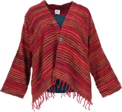 Bolero Jacke, Legeres Boho Jäckchen Gestreift - Rot