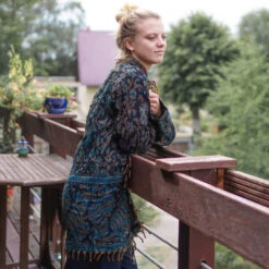 Offener Cardigan, Flauschige Boho Jacke - Blau -Modebekleidungsgeschäft 50531 123mode 22 17