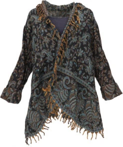 Offener Cardigan, Flauschige Boho Jacke - Blau