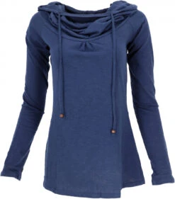 Hoody Boho Chic, Langarmshirt Mit Schalkragen - Blau