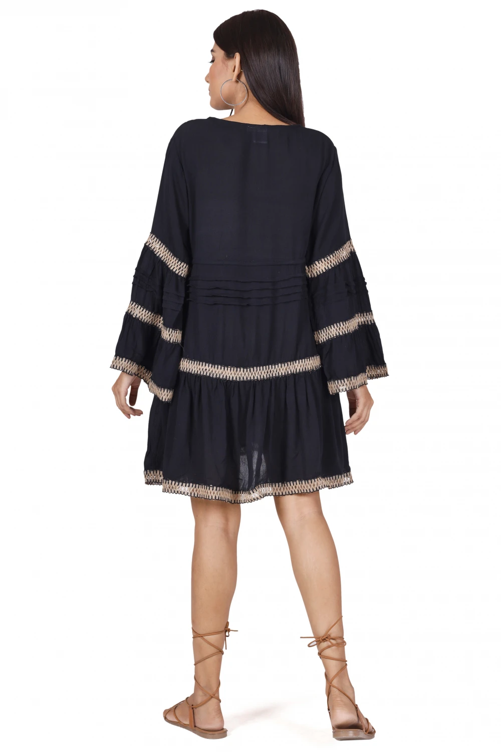 Boho Krinkelbluse, Bestickte Hippie Tunika - Schwarz 6 Boho Krinkelbluse, Bestickte Hippie Tunika - Schwarz – Bild 4