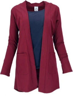 Offener Cardigan, Lange Jacke - Weinrot