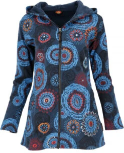 Lange Boho Hippie Chic Jacke, Bestickte Jacke - Petrol