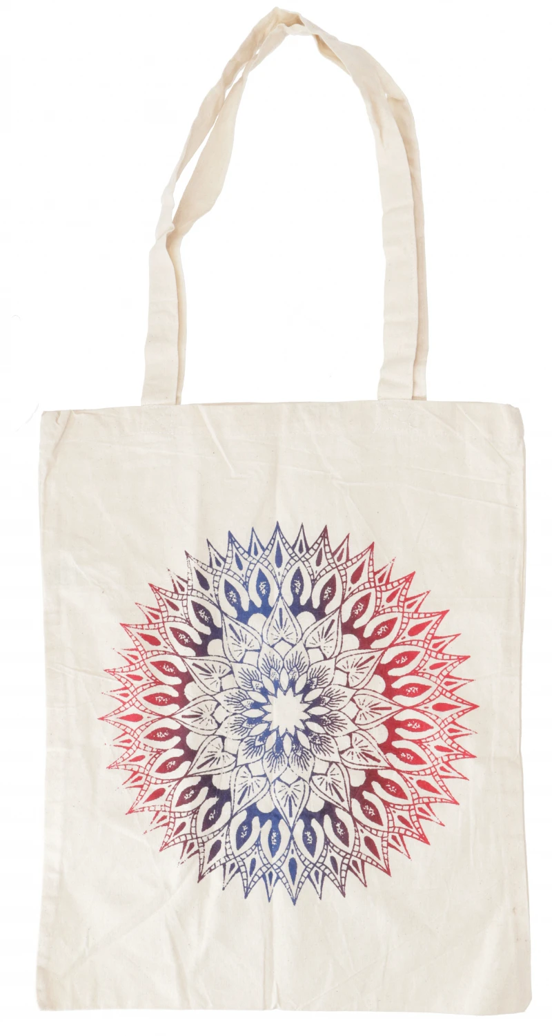 Mandala Tragetasche Aus Baumwolle, Nachhaltige Tasche Mit Handgefertigtem Druck - Modell 1 - 70x35 Cm 3 Mandala Tragetasche Aus Baumwolle, Nachhaltige Tasche Mit Handgefertigtem Druck - Modell 1 - 70x35 Cm