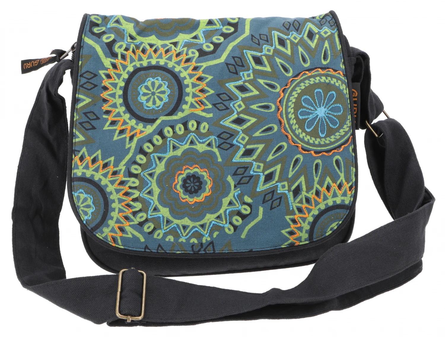 Schultertasche Aus Nepal, Bestickte Mandala Tasche - Schwarz/petrol - 23x24x12 Cm 3 Schultertasche Aus Nepal, Bestickte Mandala Tasche - Schwarz/petrol - 23x24x12 Cm