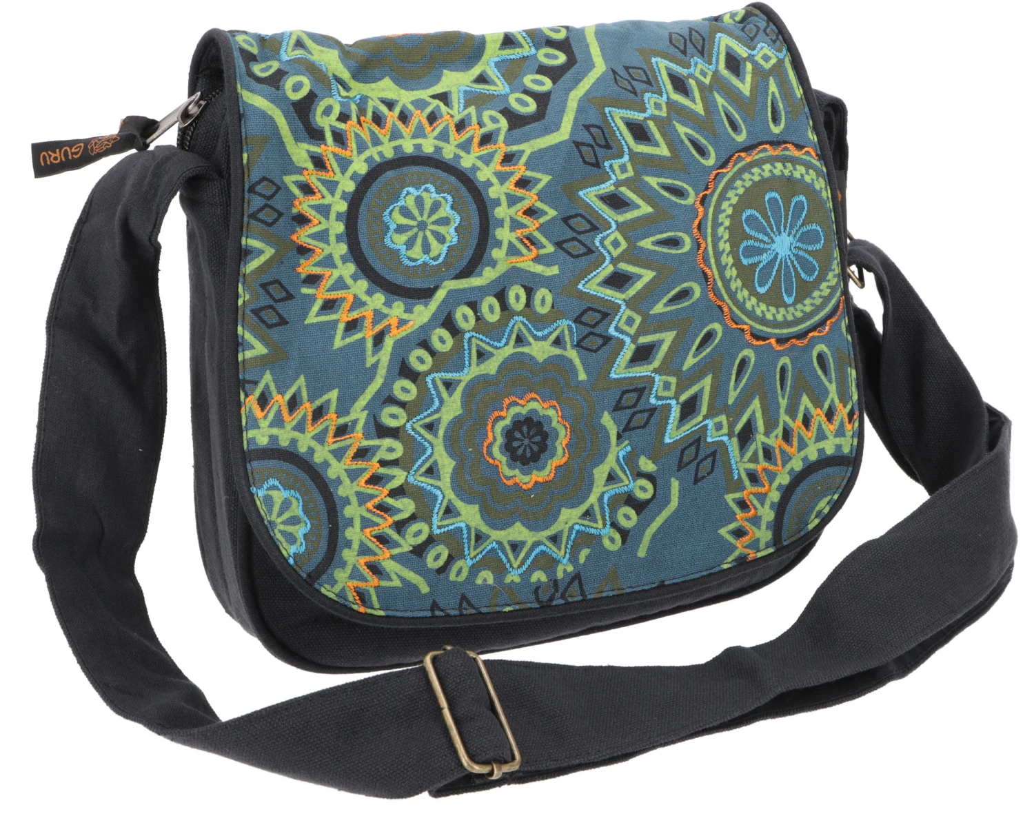 Schultertasche Aus Nepal, Bestickte Mandala Tasche - Schwarz/petrol - 23x24x12 Cm 4 Schultertasche Aus Nepal, Bestickte Mandala Tasche - Schwarz/petrol - 23x24x12 Cm – Bild 2