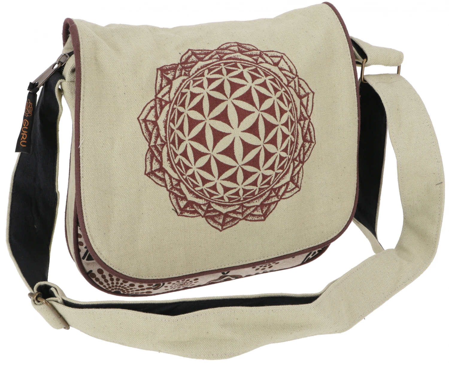 Schultertasche Aus Nepal Mit "Flower Of Life" Druck, Boho Tasche - Naturweiß/braun - 20x24x5 Cm 3 Schultertasche Aus Nepal Mit "Flower Of Life" Druck, Boho Tasche - Naturweiß/braun - 20x24x5 Cm