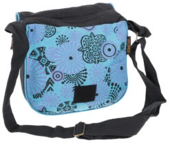 Schultertasche Aus Nepal Mit "Flower Of Life" Druck, Boho Tasche - Schwarz/türkis - 20x24x5 Cm -Modebekleidungsgeschäft 51311 11 2133 1359taschen nepal 2022 190