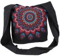 Bestickte Boho Tasche, Schulterbeutel Mit Mandala, Nepalbeutel - Schwarz/rot - 30x35x14 Cm