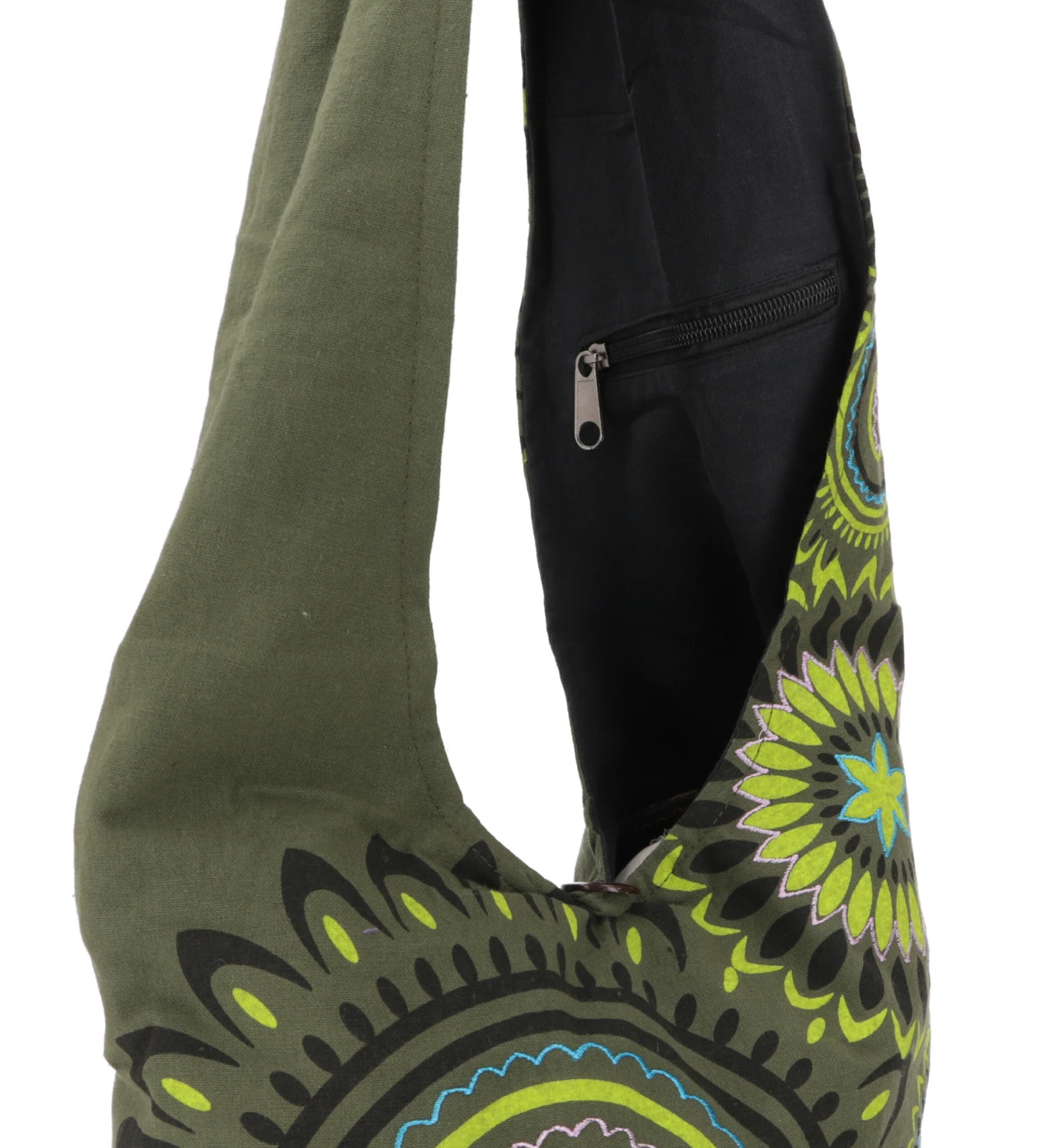 Bestickte Boho Tasche, Schulterbeutel Mit Mandala, Nepalbeutel - Olivgrün - 40x35x14 Cm 5 Bestickte Boho Tasche, Schulterbeutel Mit Mandala, Nepalbeutel - Olivgrün - 40x35x14 Cm – Bild 3