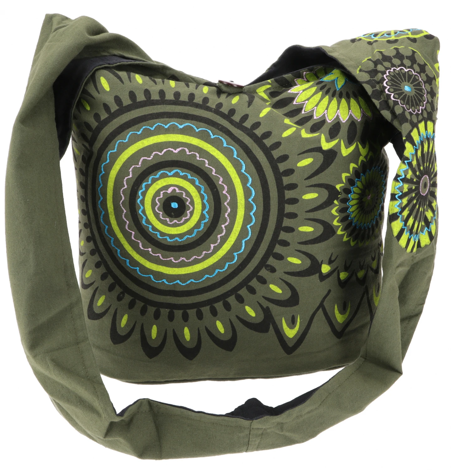 Bestickte Boho Tasche, Schulterbeutel Mit Mandala, Nepalbeutel - Olivgrün - 40x35x14 Cm 3 Bestickte Boho Tasche, Schulterbeutel Mit Mandala, Nepalbeutel - Olivgrün - 40x35x14 Cm