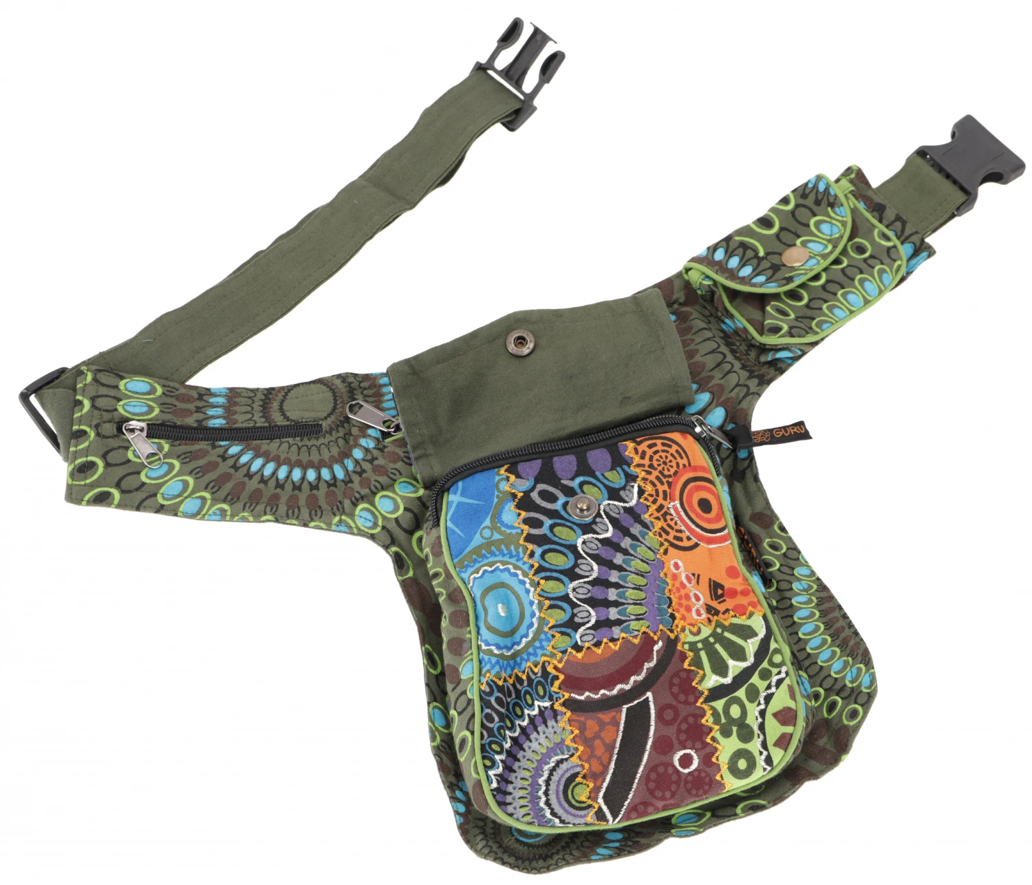 Stoff Sidebag & Patchwork Hüfttasche, Goa Gürteltasche, Bauchtasche Aus Nepal - Olivgrün 4 Stoff Sidebag & Patchwork Hüfttasche, Goa Gürteltasche, Bauchtasche Aus Nepal - Olivgrün – Bild 2