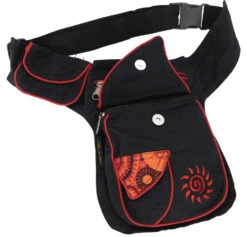 Stoff Sidebag &amp; Gürteltasche, Goa Hüfttasche, Bauchtasche - Schwarz/rot - 28x20x3 Cm -Modebekleidungsgeschäft 51340 11 2133 1359taschen nepal 2022 76